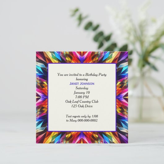 Invitation Fête d'anniversaire Néon Kaléidoscope (Debout devant)
