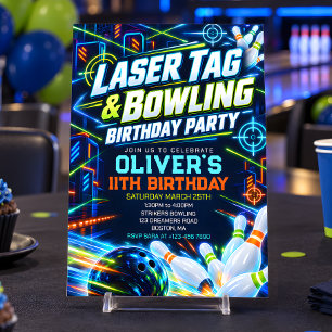 Invitation Fête d'anniversaire Neon Laser Tag & Bowling