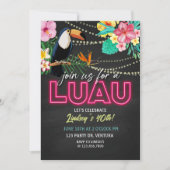 Invitation Fête d'anniversaire Néon Luau | Fête tropicale haw (Devant)