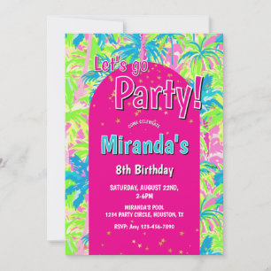 Invitation Fête d'anniversaire néon Piscine