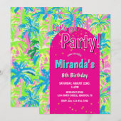 Invitation Fête d'anniversaire néon Piscine (Devant / Derrière)