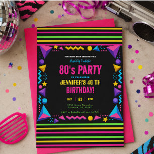 Invitation Fête d'anniversaire néon Rétro Moderne des années