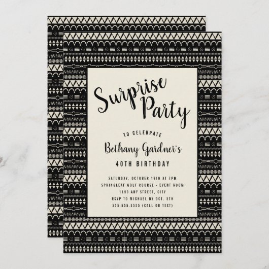 Invitation Fête d'anniversaire neutre pour les femmes en tiss (Devant / Derrière)