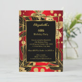 Invitation Fête d'anniversaire n'importe quel âge Gold Red Fl (Debout devant)