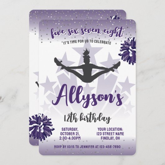 Invitation Fête d'anniversaire, n'importe quel âge pourpre (Devant / Derrière)