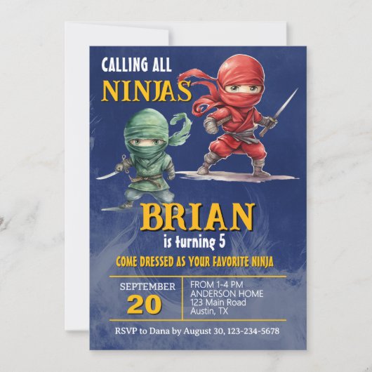 Invitation Fête d'anniversaire Ninja Warrior (Devant)