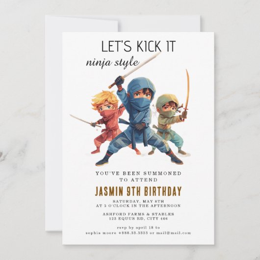Invitation Fête d'anniversaire Ninja Warrior Kids (Devant)