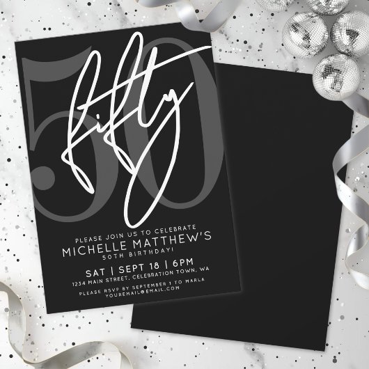 Invitation Fête d'anniversaire noir 50 ans