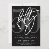 Invitation Fête d'anniversaire noir 50 ans (Devant)