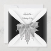 Invitation Fête d'anniversaire Noir Argent Blanc Diamant Bow (Devant)