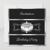 Invitation Fête d'anniversaire noir argent personnalisé (Devant)