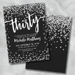 Invitation Fête d'anniversaire Noir Blanc 30 ans<br><div class="desc">Voici une invitation chic et festive pour une fête d'anniversaire de 30 ans, parfaite pour marquer ce jalon spécial avec style. Le design élégant présente un mélange de confettis pailletés argentés, ajoutant une touche de plaisir et de festivité. En haut, "Trente" est affiché en évidence en calligraphie gras, donnant le...</div>