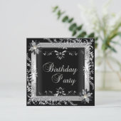 Invitation Fête d'anniversaire Noir Blanc Argent (Debout devant)