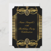 Invitation Fête d'anniversaire Noir Blanc Doré Rayure Art Déc (Dos)