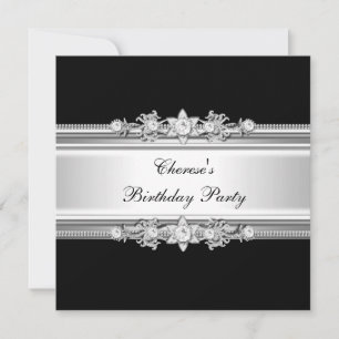 Invitation Fête d'anniversaire Noir Blanc Image de bijou arge