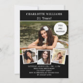 Invitation fête d'anniversaire noir blanc photo collage luxe (Devant)