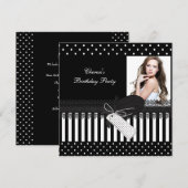 Invitation Fête d'anniversaire noir blanc Pois photo (Devant / Derrière)