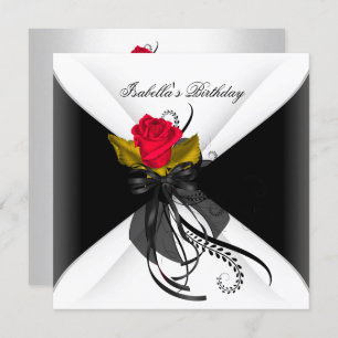 Invitation Fête d'anniversaire Noir Blanc Rose rouge