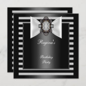 Invitation Fête d'anniversaire Noir Blancs Bande Bow (Devant / Derrière)