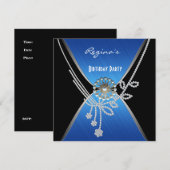 Invitation Fête d'anniversaire Noir Bleu Perle d'A (Devant / Derrière)