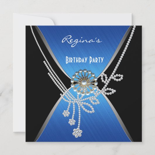 Invitation Fête d'anniversaire Noir Bleu Perle d'A (Devant)