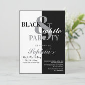 Invitation Fête d'anniversaire noir et blanc (Debout devant)