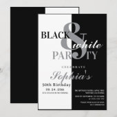 Invitation Fête d'anniversaire noir et blanc (Devant / Derrière)