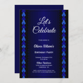 Invitation Fête d'anniversaire noir et bleu (Devant / Derrière)