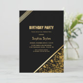 Invitation Fête d'anniversaire Noir et Or (Debout devant)