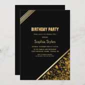 Invitation Fête d'anniversaire Noir et Or (Devant / Derrière)