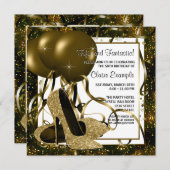 Invitation Fête d'anniversaire Noir et Or Haut talon (Devant / Derrière)