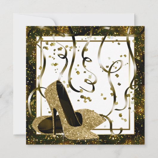 Invitation Fête d'anniversaire Noir et Or Haut talon (Dos)