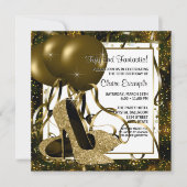 Invitation Fête d'anniversaire Noir et Or Haut talon (Devant)