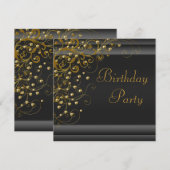 Invitation Fête d'anniversaire noir et or tourbillon perle do (Devant / Derrière)