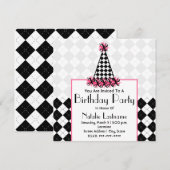 Invitation Fête d'anniversaire Noir et rose avec Casquette de (Devant / Derrière)