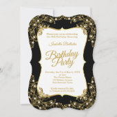 Invitation Fête d'anniversaire noir or blanc perles (Devant)