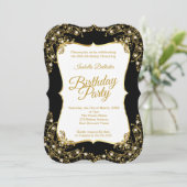 Invitation Fête d'anniversaire noir or blanc perles (Debout devant)