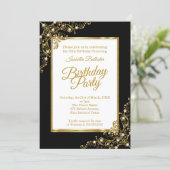 Invitation Fête d'anniversaire noir or blanc Photo (Debout devant)