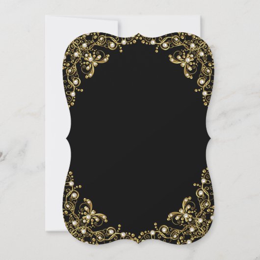 Invitation Fête d'anniversaire noir Or perles blanches (Dos)