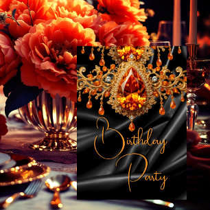 Invitation Fête d'anniversaire Noir Or Soie Orange joyau