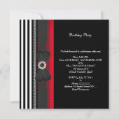 Invitation Fête d'anniversaire Noir Rouge Blanc Stripe Bow (Dos)