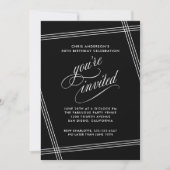 Invitation Fête d'Anniversaire Noir Simple Moderne (Devant)