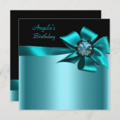 Invitation Fête d'anniversaire Noir Turquoise Bleu Bow (Devant / Derrière)