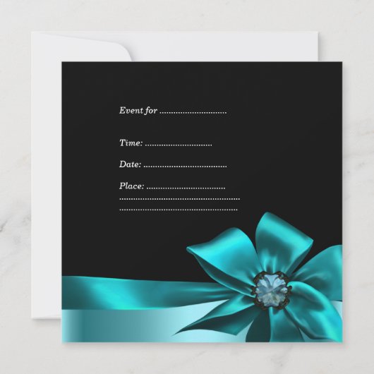 Invitation Fête d'anniversaire Noir Turquoise Bleu Bow (Dos)