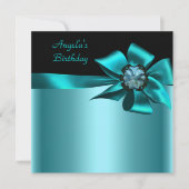 Invitation Fête d'anniversaire Noir Turquoise Bleu Bow (Devant)