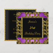 Invitation Fête d'anniversaire  Noir Violet Or (Devant / Derrière)