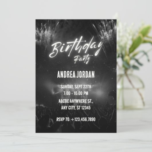 Invitation Fête d'anniversaire noire (Debout devant)