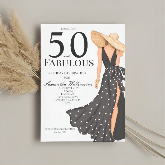 Invitation Fête d'anniversaire noire 50 ans et fabuleuse