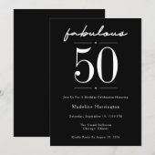 Invitation Fête d'anniversaire noire 50 ans et fabuleuse (Devant / Derrière)