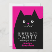 Invitation Fête d'anniversaire noire de chat de Kitty (Devant)